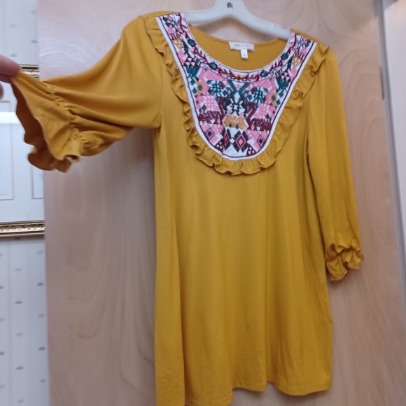 Yellow Boho Ruffle Embroidered Top S Boho Hailey and Co. - Picture 1 of 11